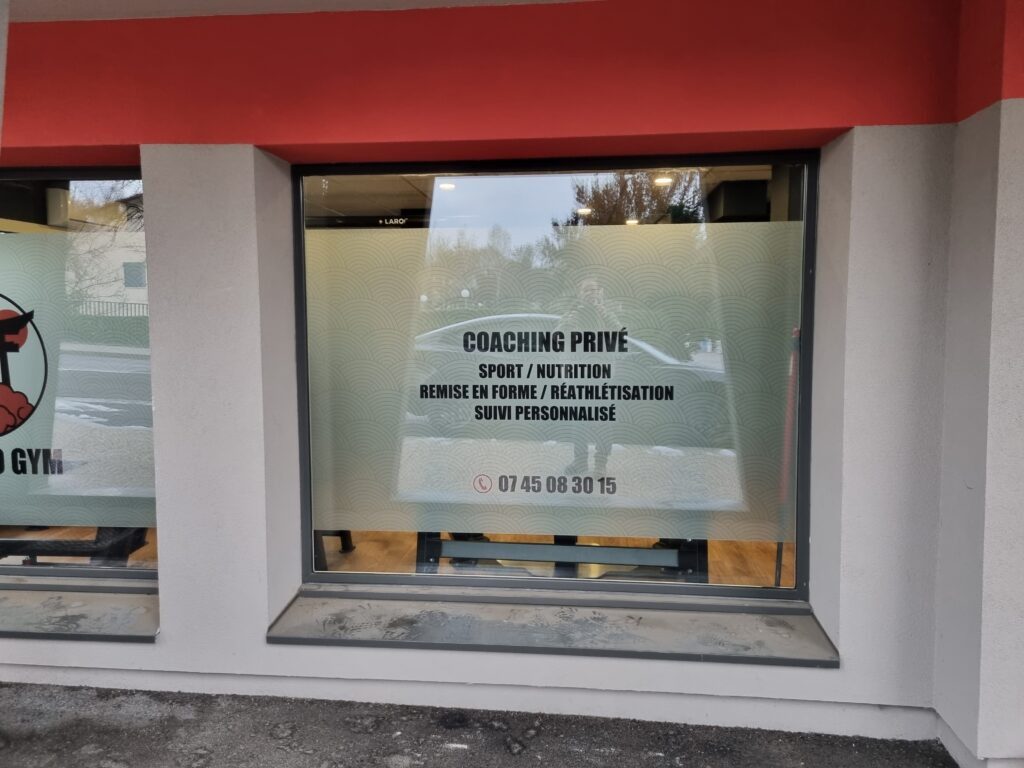 adhésif dépoli vitrine coaching privé sport