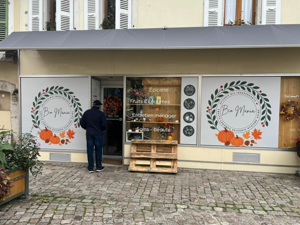 adhésif vitrine épicerie bio indépendante