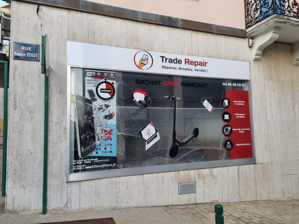 adhésif vitrine réparation smartphone rachat cash
